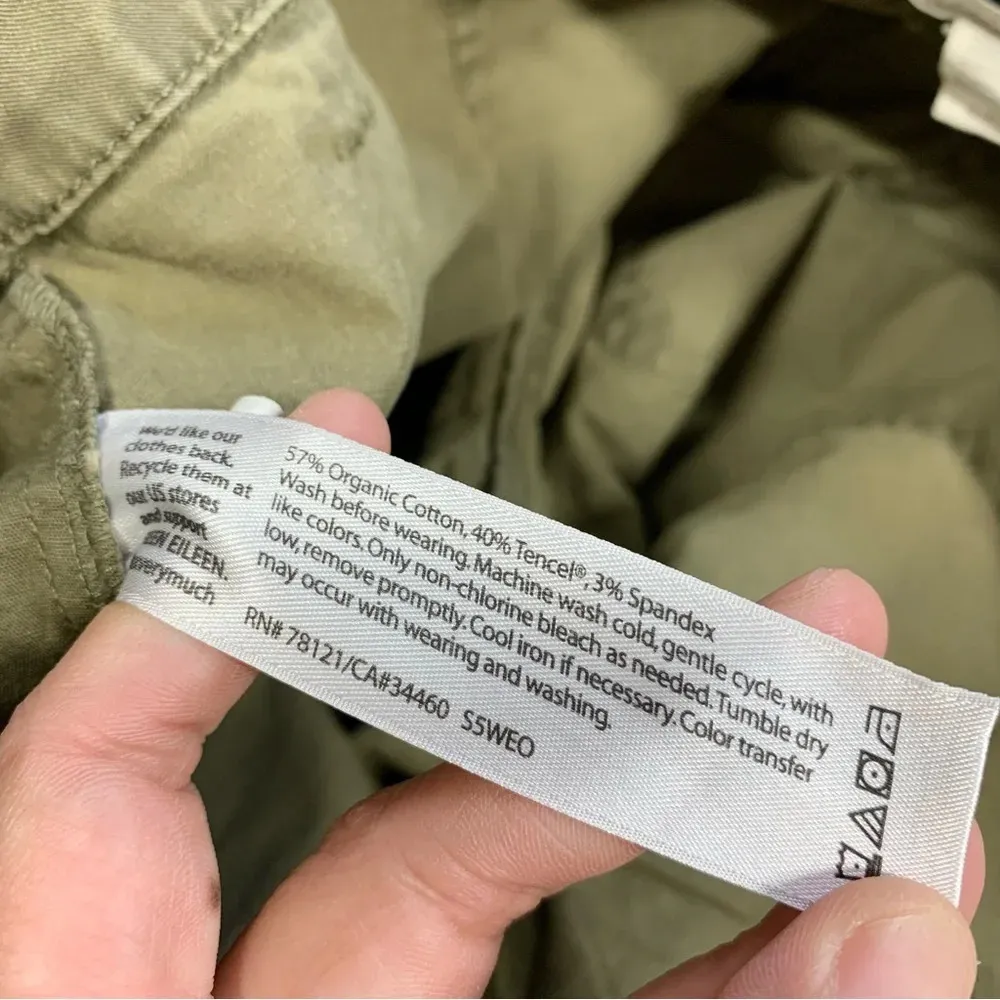 Eileen Fisher Tapered Ankle Pants Mid Rise Organic Cotton Blend in Olive Size SP - Image 12