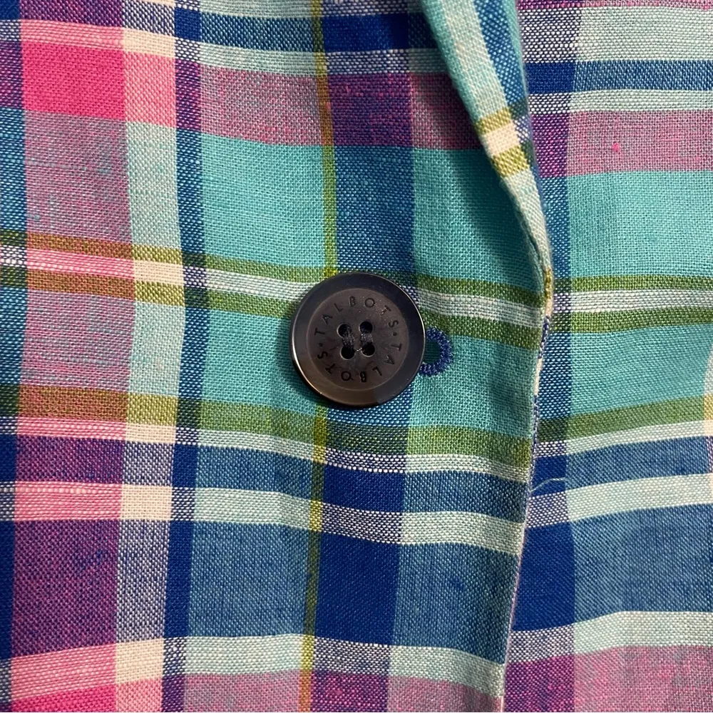 Talbots Madras Double-Button Sunshine Blazer Linen Blend Plaid - Image 13