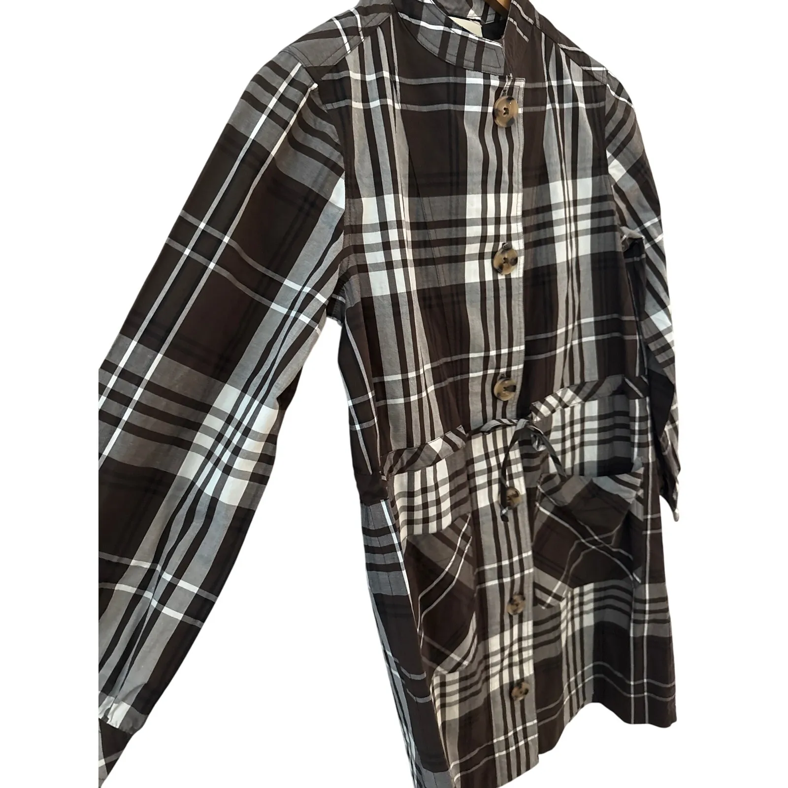 Tuckernuck Cedar Check Crosby Dress Button Front Pockets Tie Waist Size XS Brown - Image 13