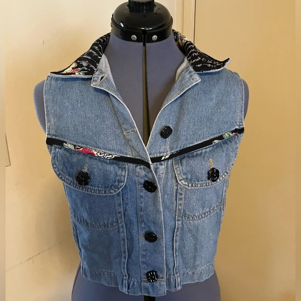 VTG Y2k Romeo Romeo Western Wear Denim Jean Vest Floral Accents Sz Small Blue - Image 7