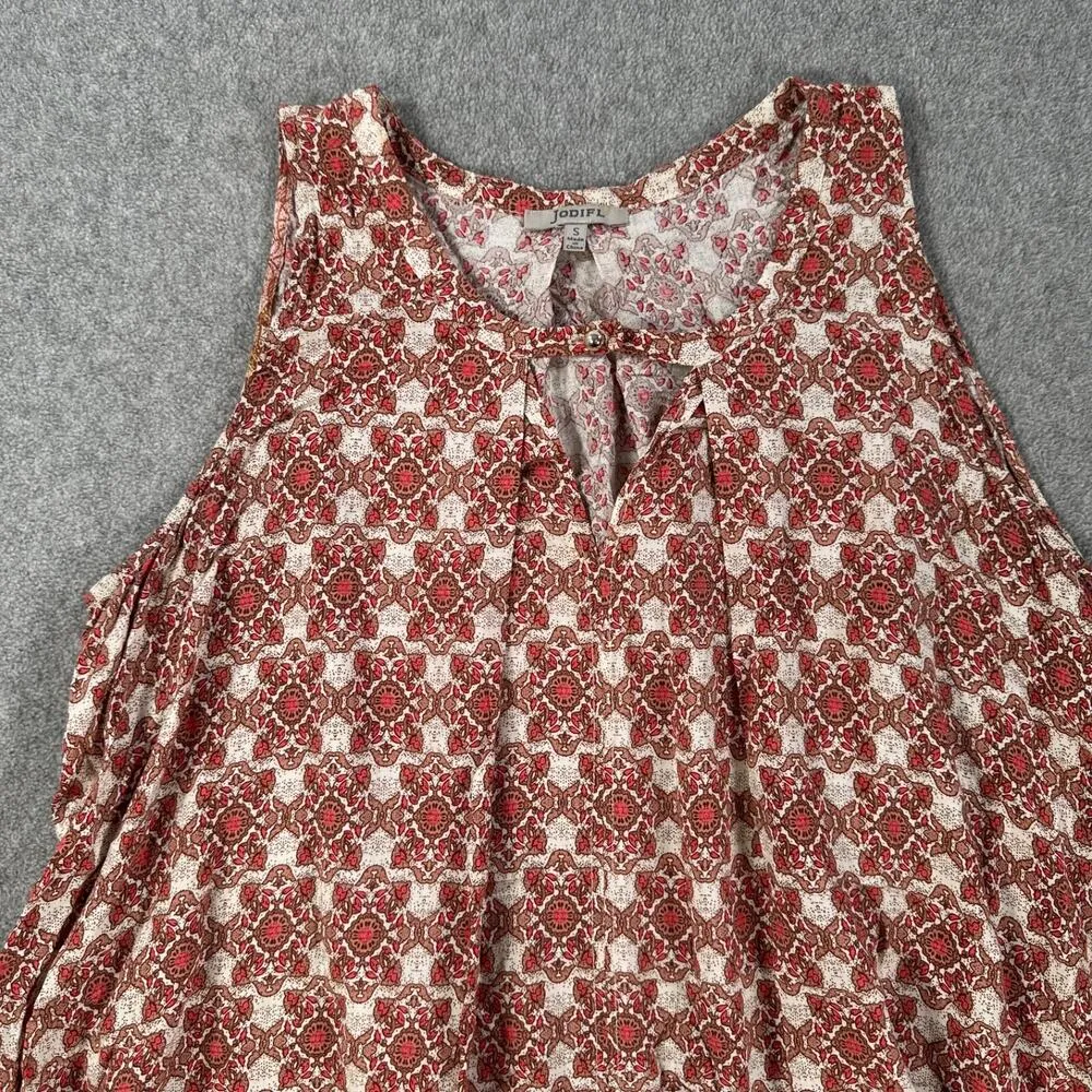 Jodifl Flowy Tunic Tank Top Women's Small High Low Cut Out Pink Brown Sleeveless - Image 3