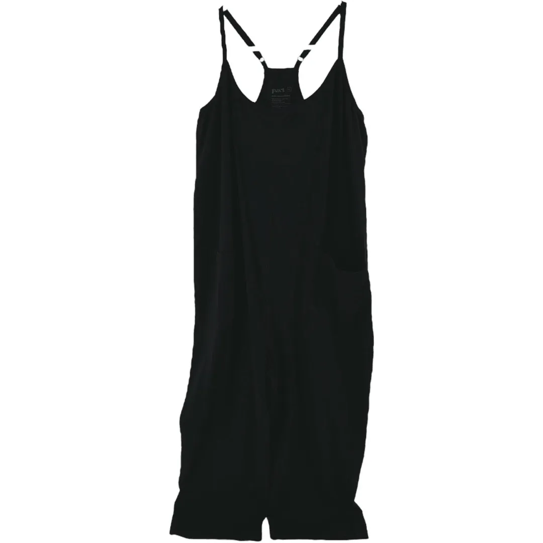 Pact Cool Stretch Lounge Jumpsuit Organic Cotton Cropped Wide Leg Black Medium - Image 2