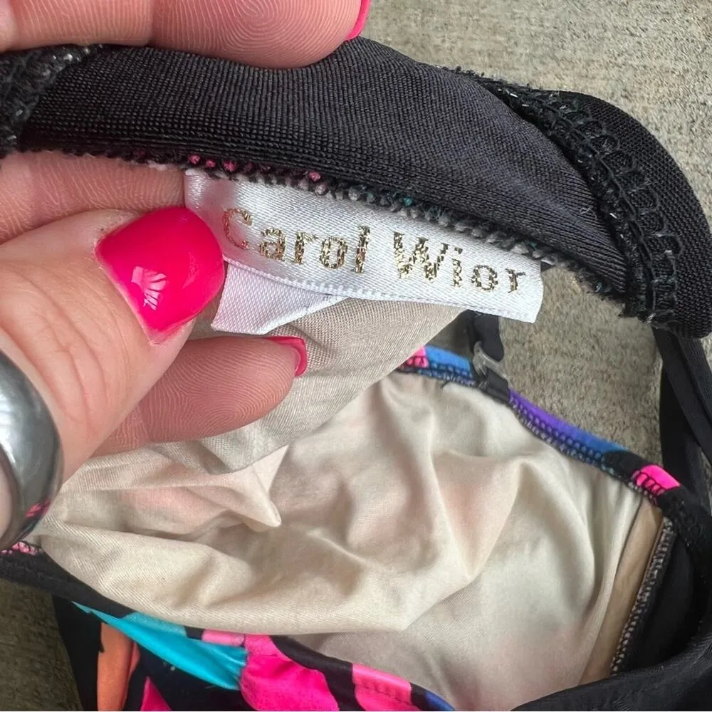 Vintage 80s Carol Weir high rise high hip neon ruched two piece bikini swimsuit Pink Size 12 - Image 10