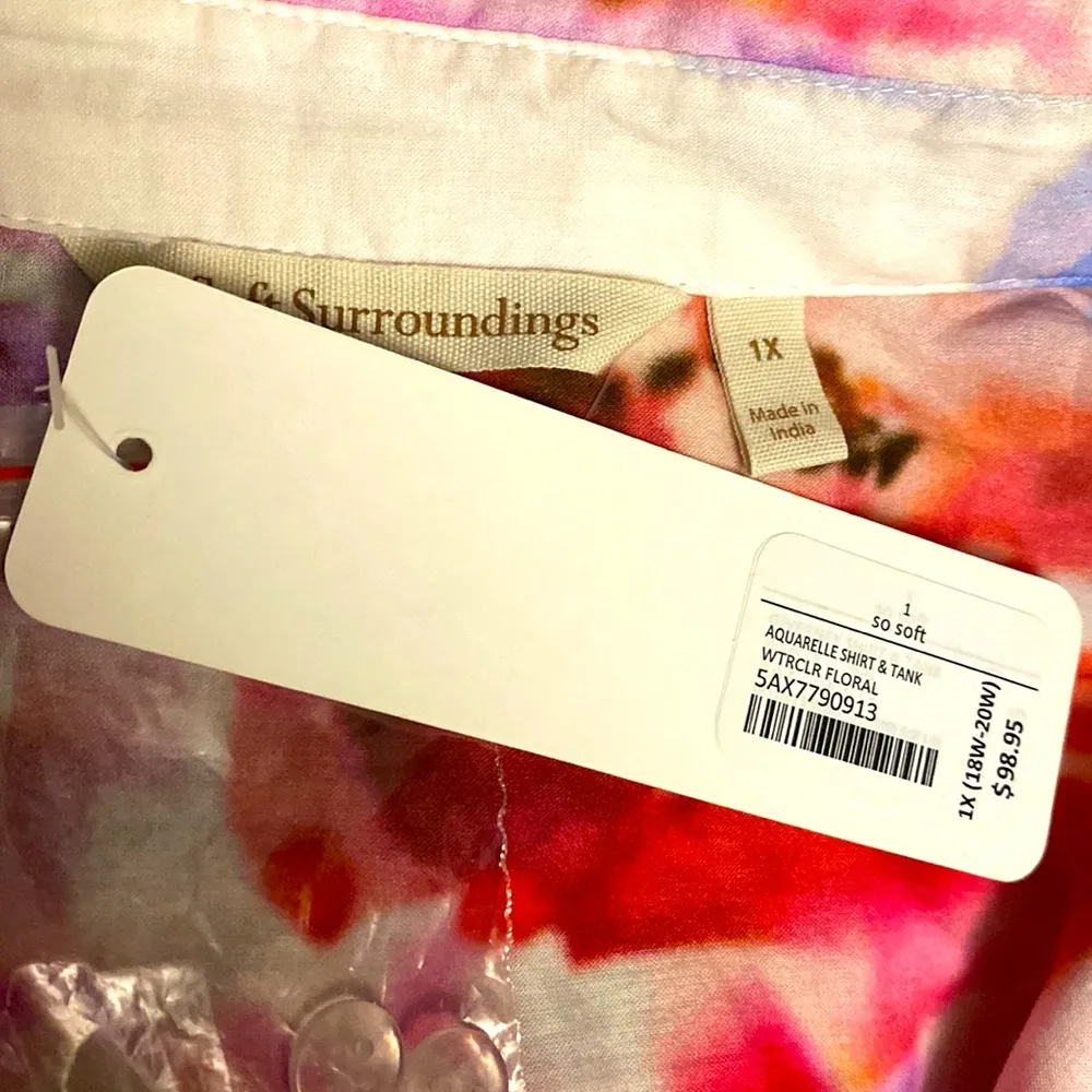Soft Surroundings PM Watercolor Floral Embroidered Aquarelle Shirt XL - Image 8