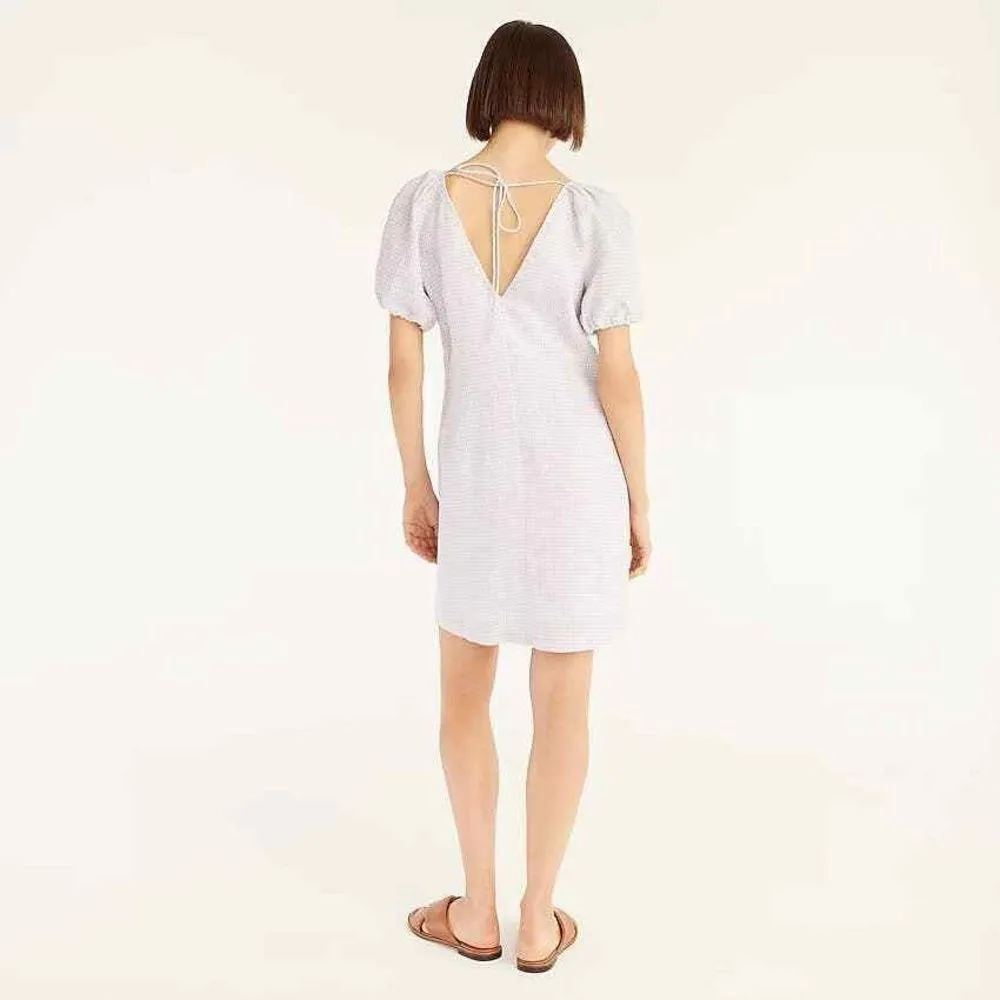J. Crew White Peri Shadow V-Back Linen Shirtdress In Gingham - Image 2