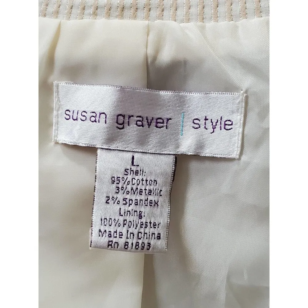 Susan Graver Women's Beige Cotton Single Breasted Jacket & Pant 2 Pc Suit Size L - Image 8
