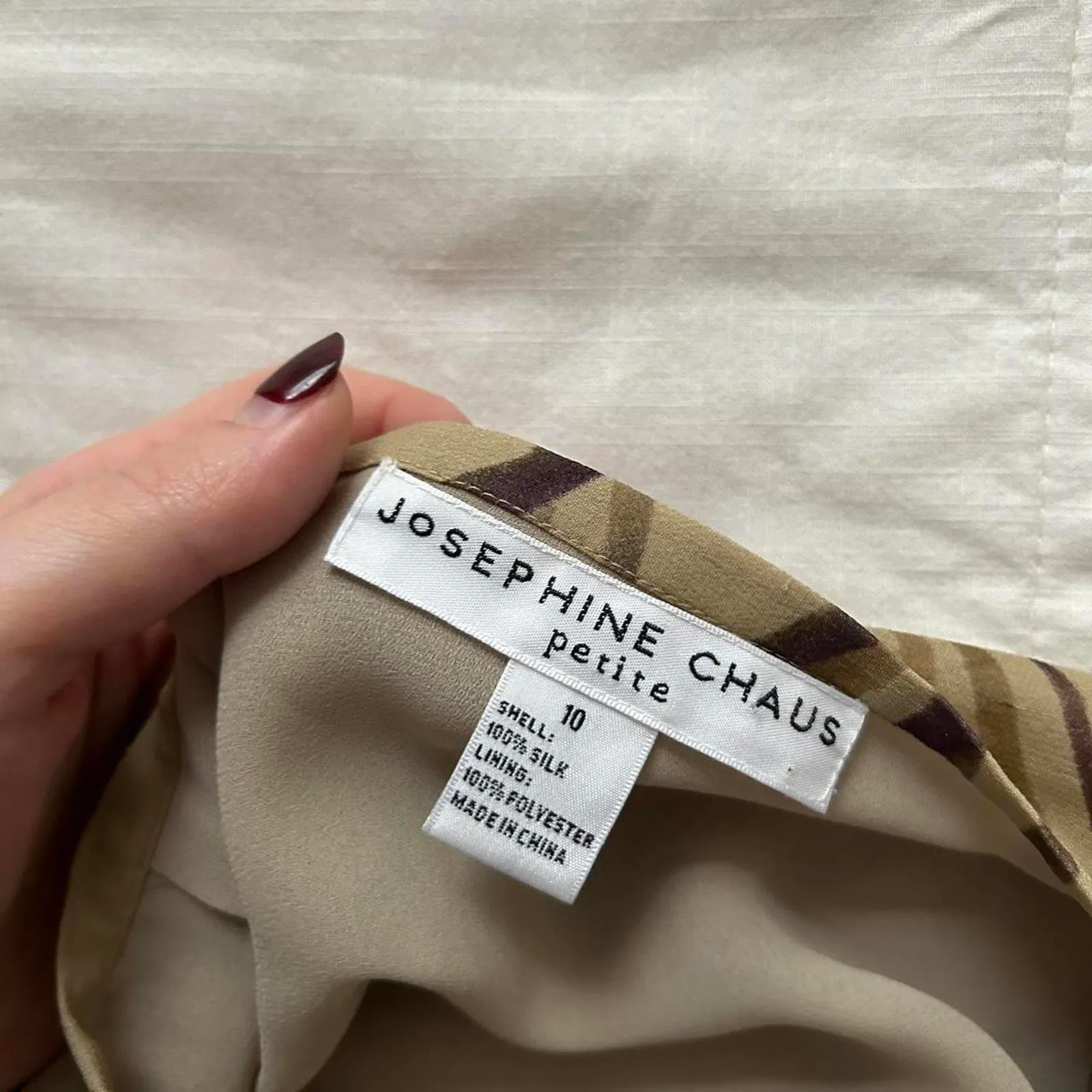 Vintage silk Brown and tan midi wrap skirt Size 10 petite - Image 2