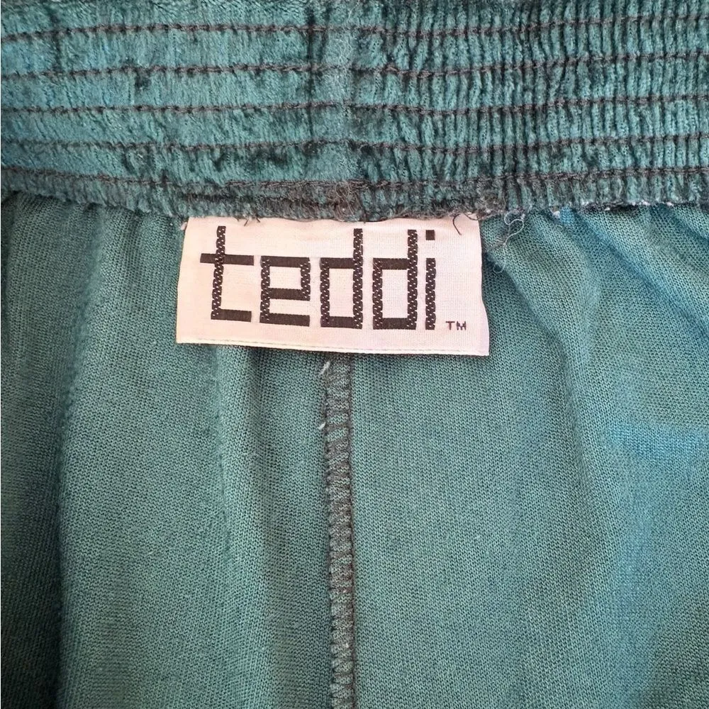 Teddi Vintage 90s Teal Green Velvet Tunic Top High Waisted Pant Set Womens Large - Image 8
