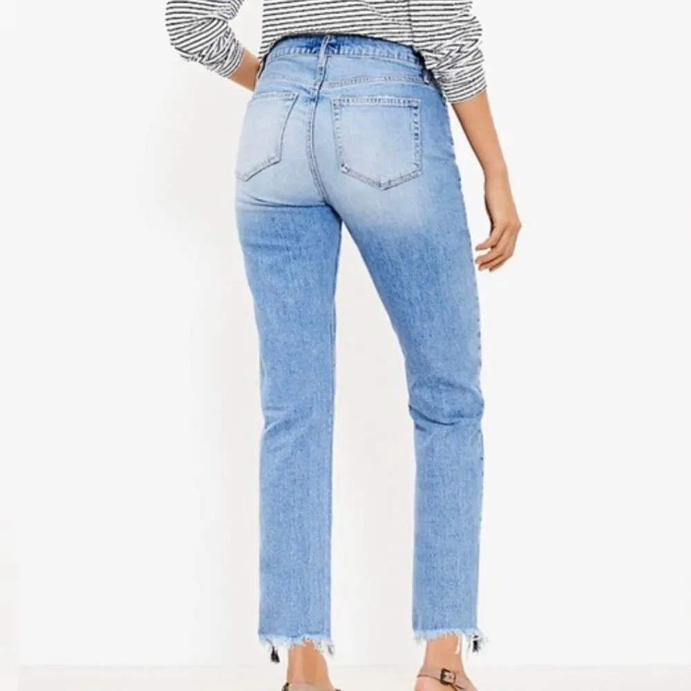 Loft the curvy straight crop distressed knee jeans 32 - Image 2