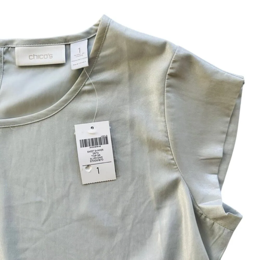 Chico's Drita Shimmer Cap Sleeve Blouse NEW Size 1 Silver Dressy Party NYE - Image 2