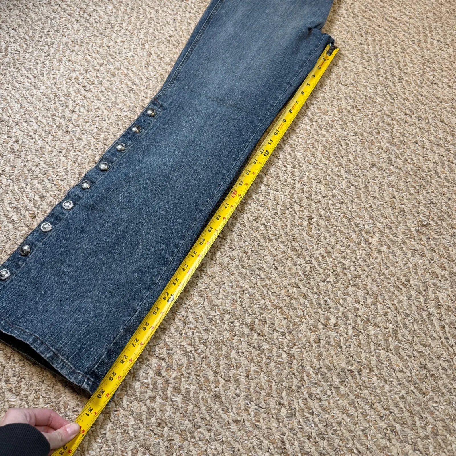 Harley Davidson Women's Denim Bootcut Jeans Side Snap Button Blue Size 8 Grunge - Image 9