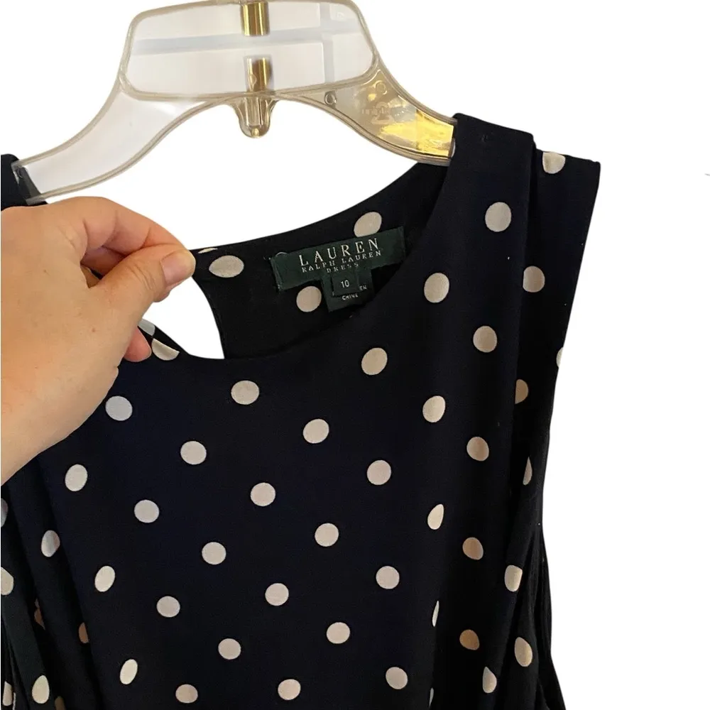 Lauren Ralph Lauren Polka Dot Midi navy White classic polo old money dress 10 - Image 9