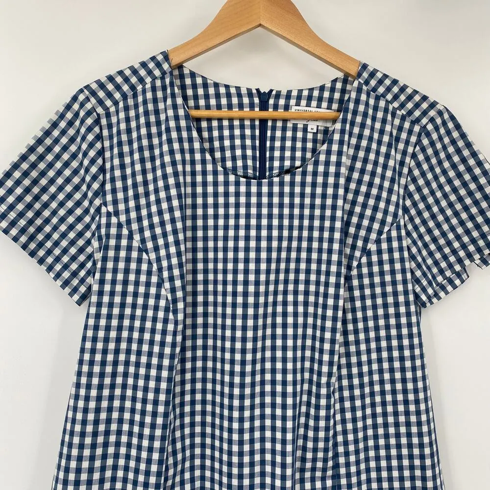 J.Crew Universal Standard X  Mini Dress Gingham Print Poplin Cotton Blue White M - Image 3