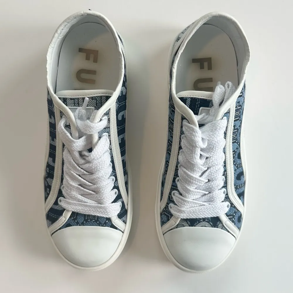Furla Binding Lace-Up Leather Sneakers in Blue - Image 5