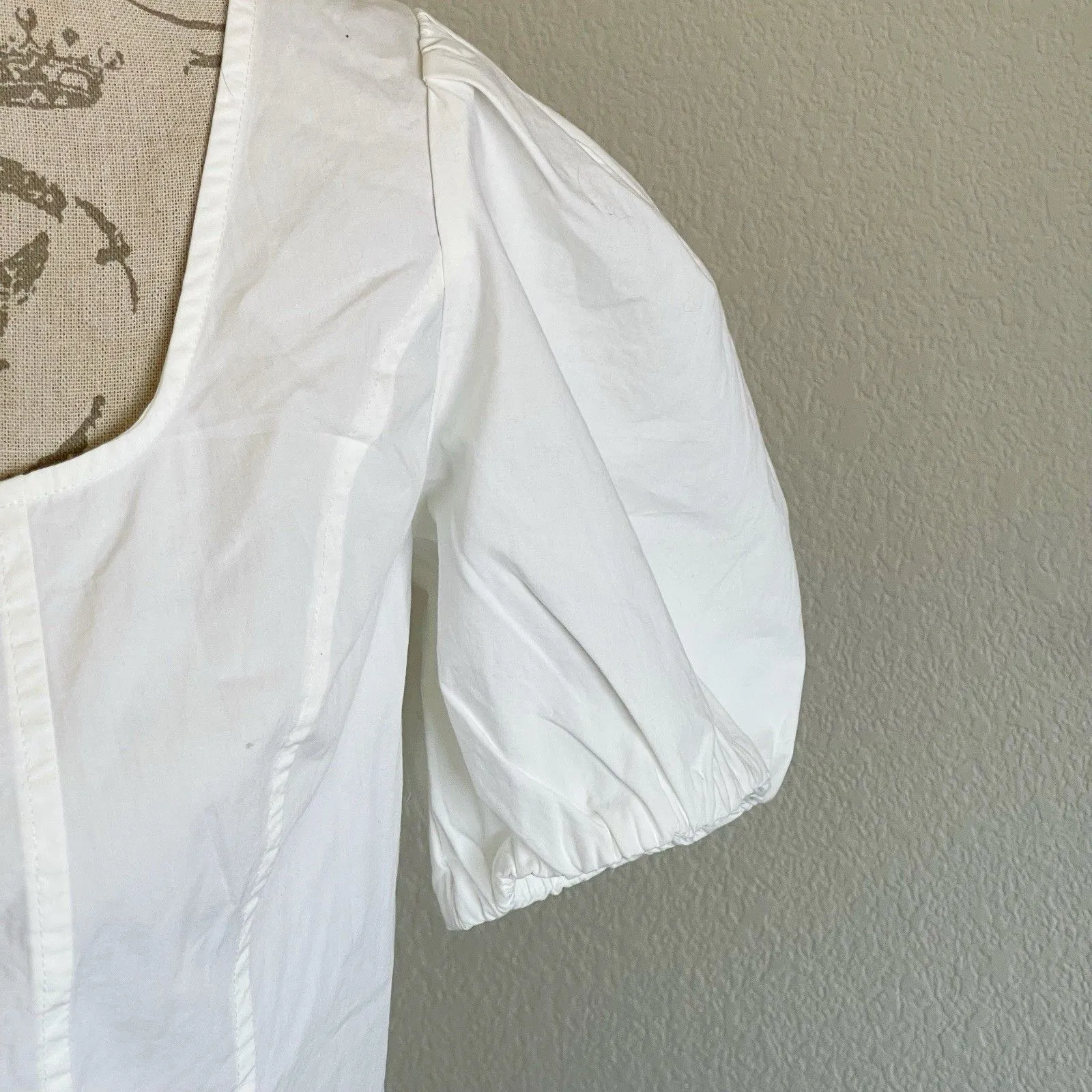 J.Crew Womens Blouse Sz 10 Short Sleeve Cottagecore Cottage Bohemian Smocked White - Image 8