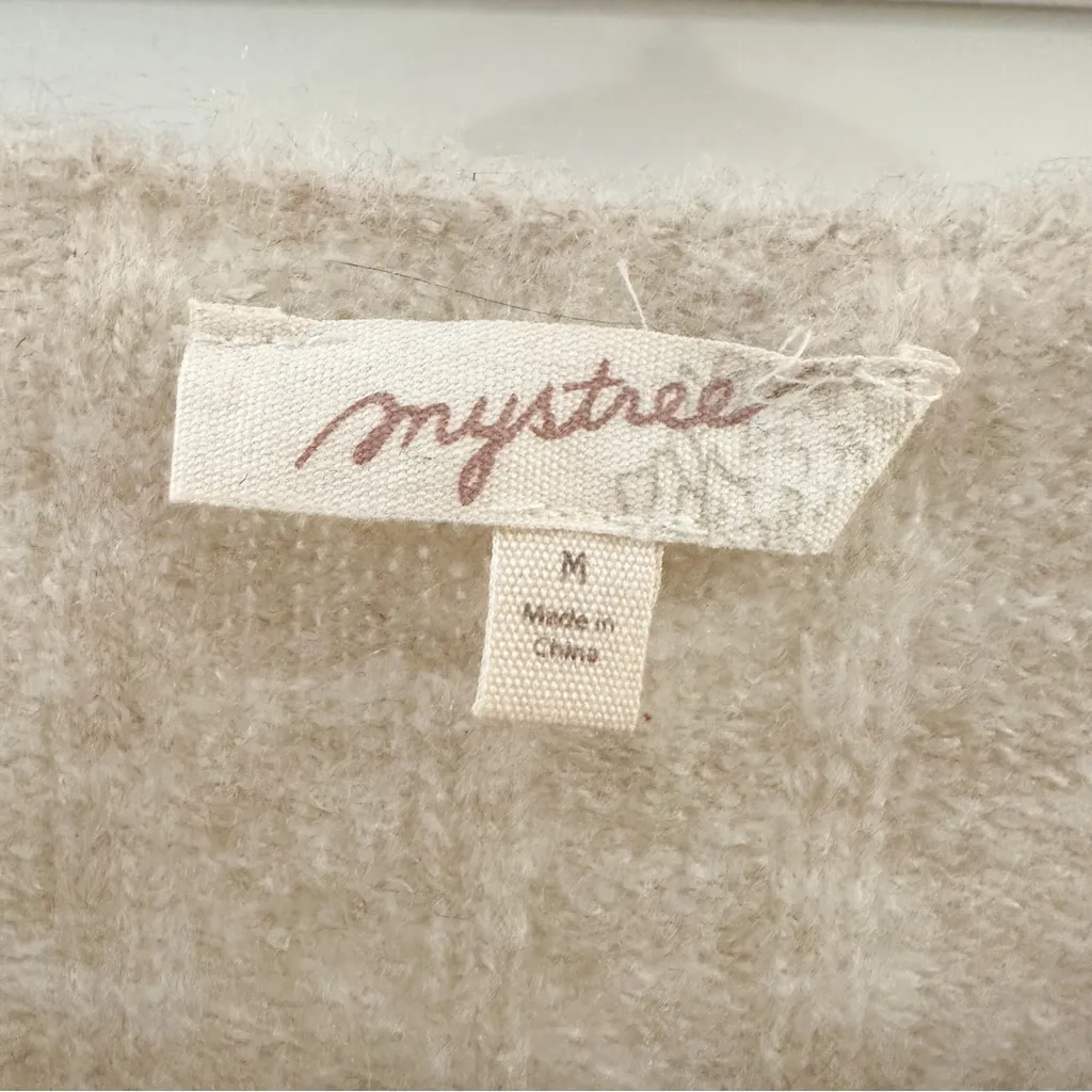 Mystree Ribbed High Low Oversized Crew Neck Sweater Oatmeal Tan Sz Medium - Image 3