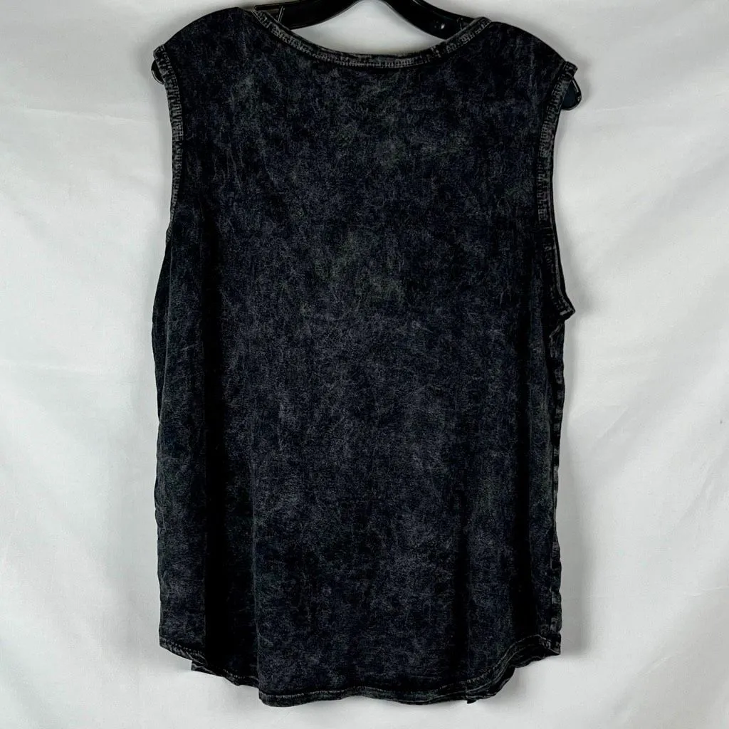 Blue Buttercup Black Vintage Look Mineral Washed Sleeveless Tank Top Medium - Image 2