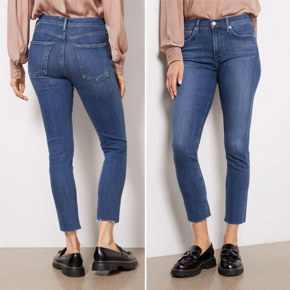 AGOLDE Sophie Crop Jeans Women's Size 27 Raw Hem Slim Jean Claremont Medium Wash - Image 13