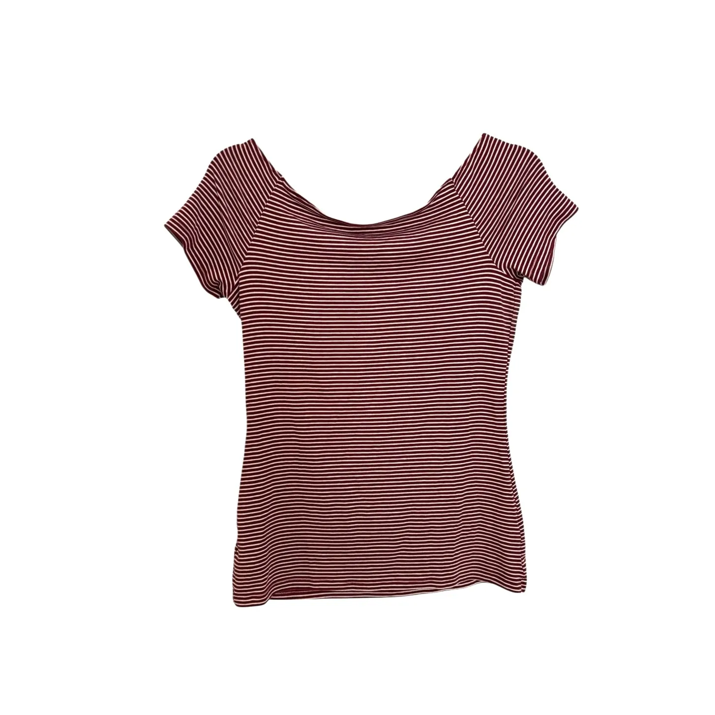 Old Navy Shirt Womens Medium Boat Neck Tee Burgundy White Striped Short Sleeve - Image 2
