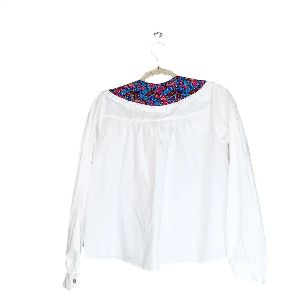 NWT ZARA Top With Floral Printed Collar White Pink Multi Medium - Image 8