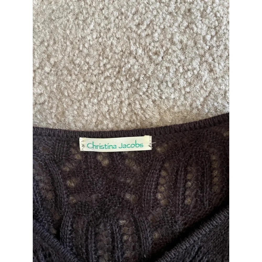 Christina Jacobs Brown v neck crochet Knit short sleeveboho western Dress Size M - Image 3