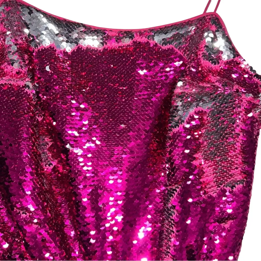 NEW NWT 10 Crosby Derek Lam Lani Fuchsia/Silver Sequined Dress - Image 7