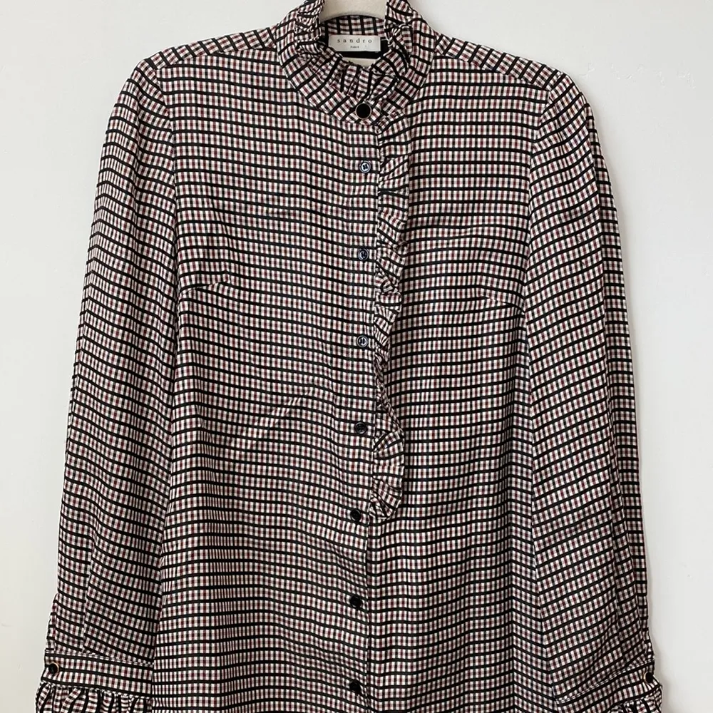 Sandro Checkered Printed Academia Style Ruffle Mini Dress Size: 36 - Image 2