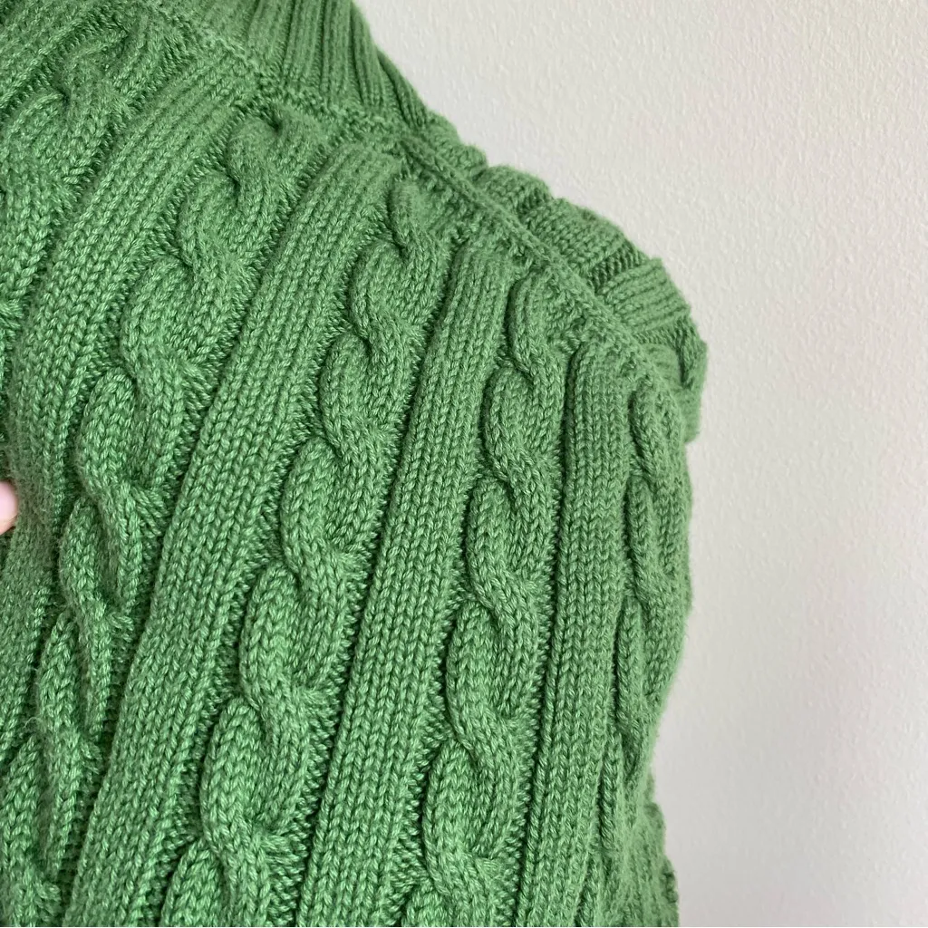 LL Bean 100% Cotton Cable Knit Full Zip Mock Neck Sweater Green Size L - Image 7