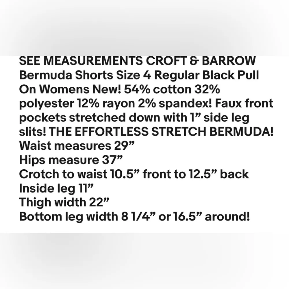 CROFT & BARROW Bermuda Shorts Size 4 Regular Black Pull On Womens New - Image 12