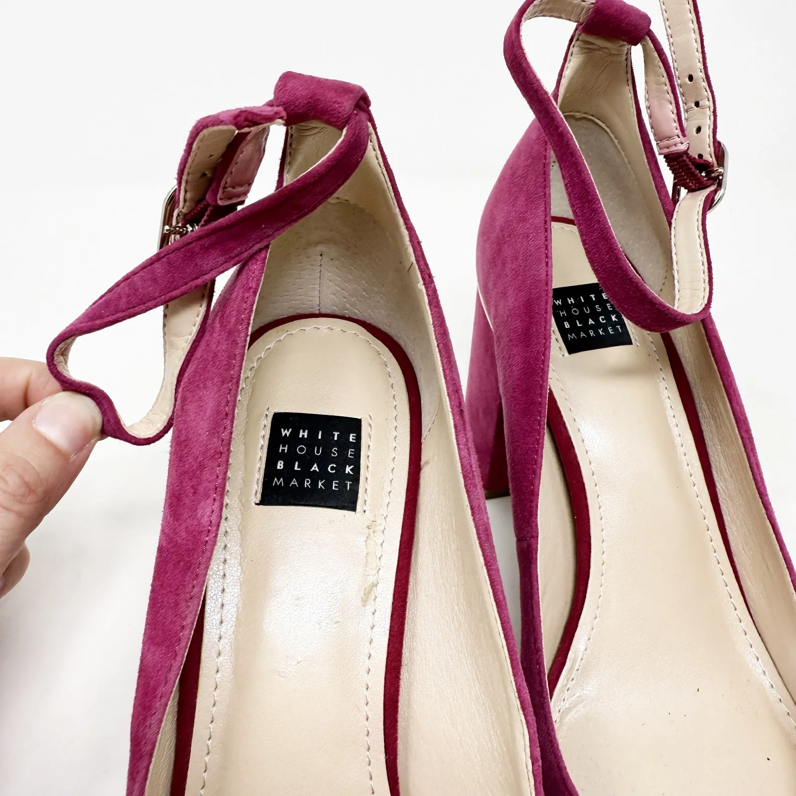 [White House Black Market] Plum Suede Chunky Almond Toe Ankle Strap Heels Sz 8.5 - Image 8
