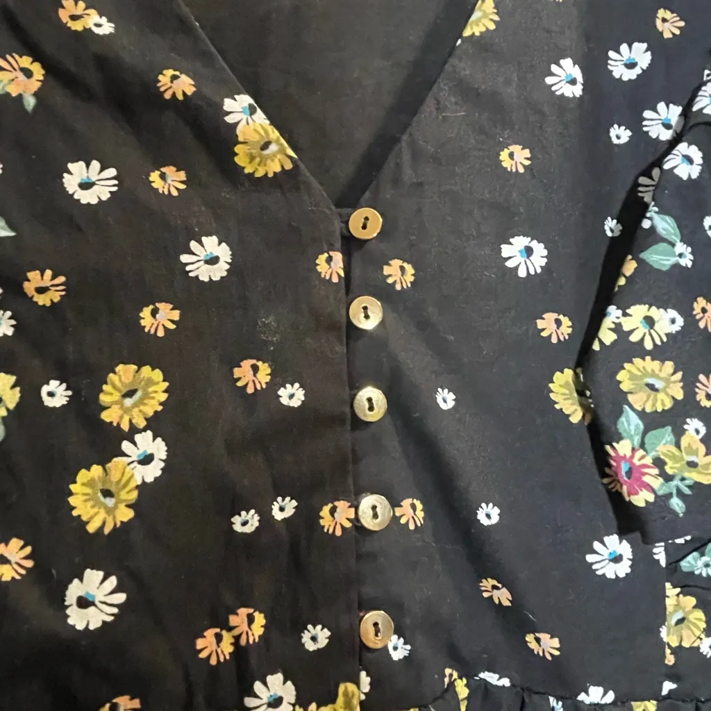 Lost + Wander Field of Dreams Black Floral Long Slv Dress Ruffle Boho Prairie - Image 9