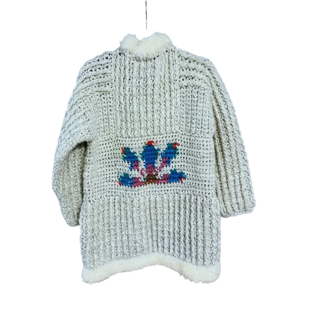 Vintage Andriano 1970's Chunky Knit Cardigan Oversized Bohemian Hippie Sweater Blue Size M - Image 5