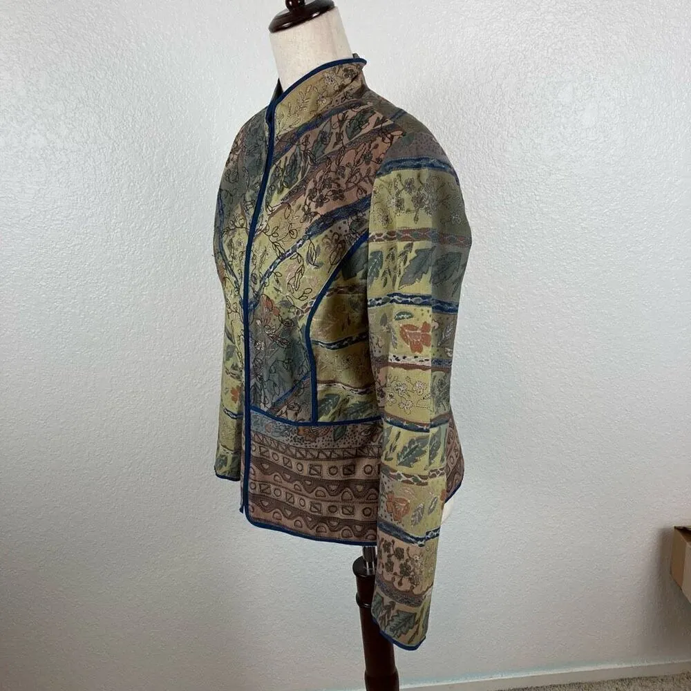 Coldwater Creek Blazer Women’s 10P Full Zip Floral Tapestry Embroidered Muted - Image 5