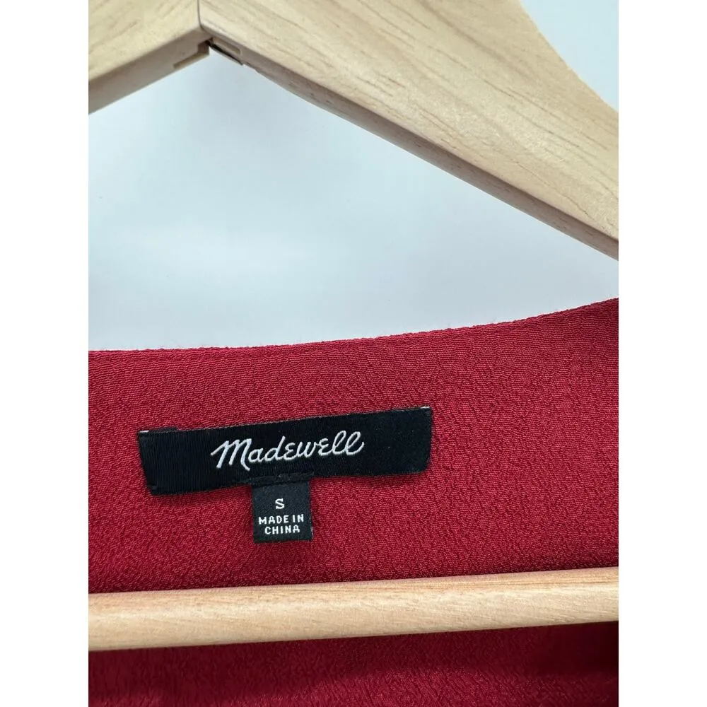 Madewell Red V-Neck Long Sleeve High Low Shift Dress Women's Size Small S - Image 6