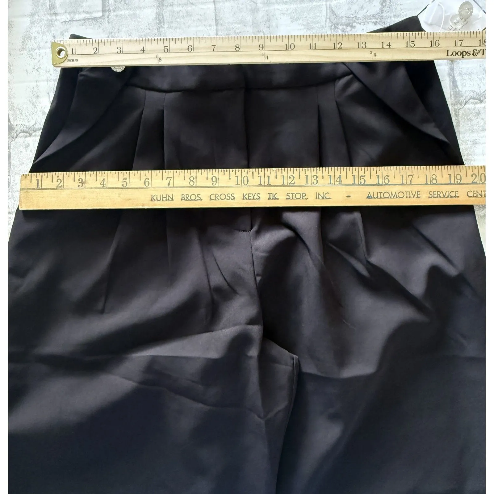 NWT Laundry By Shelli Segal Black Pleated Wide Leg Pants Size L Pocket L (Stain) - Image 10