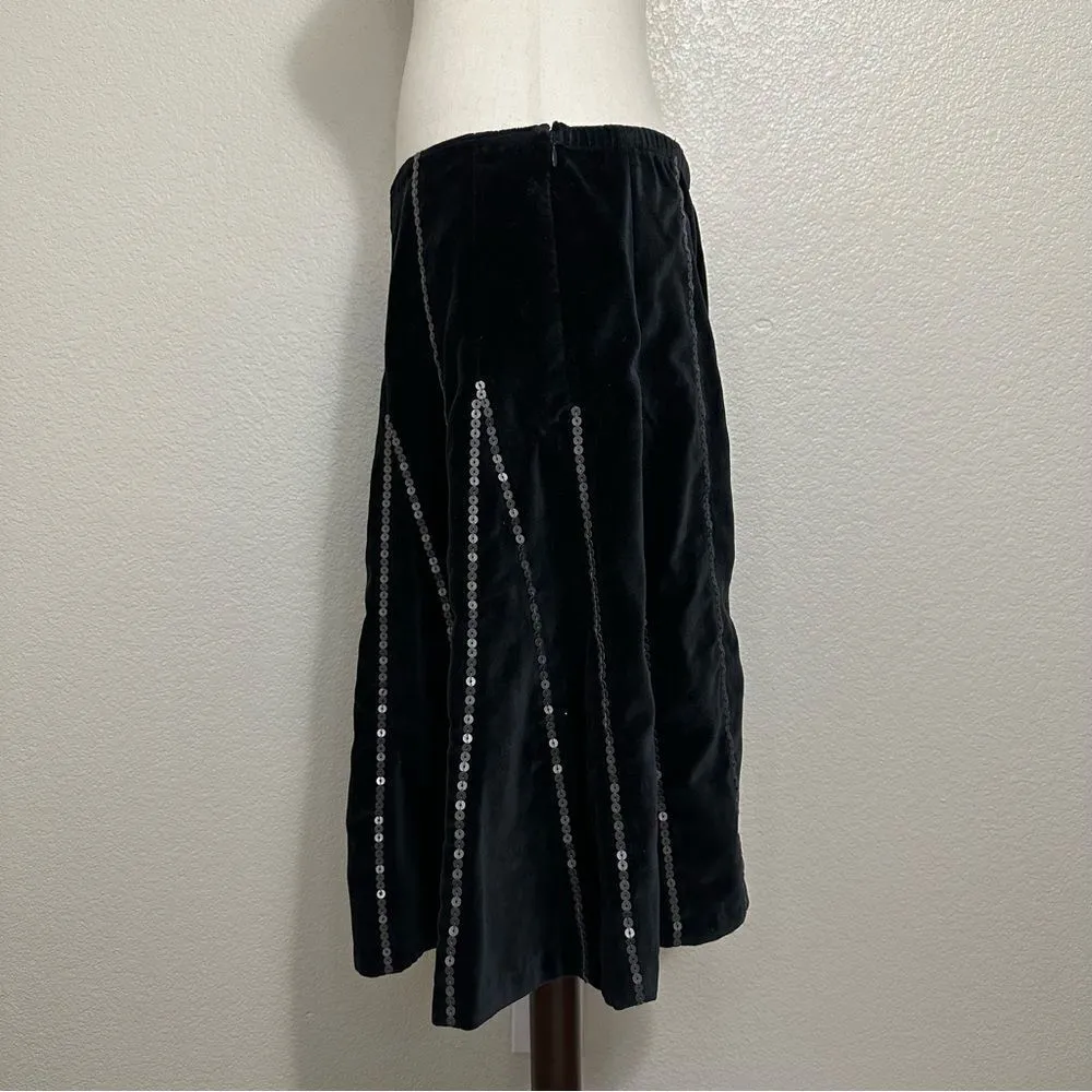 NWOT Soft Surroundings Black Velvet Sequins A-Line Flare Skirt - Image 3