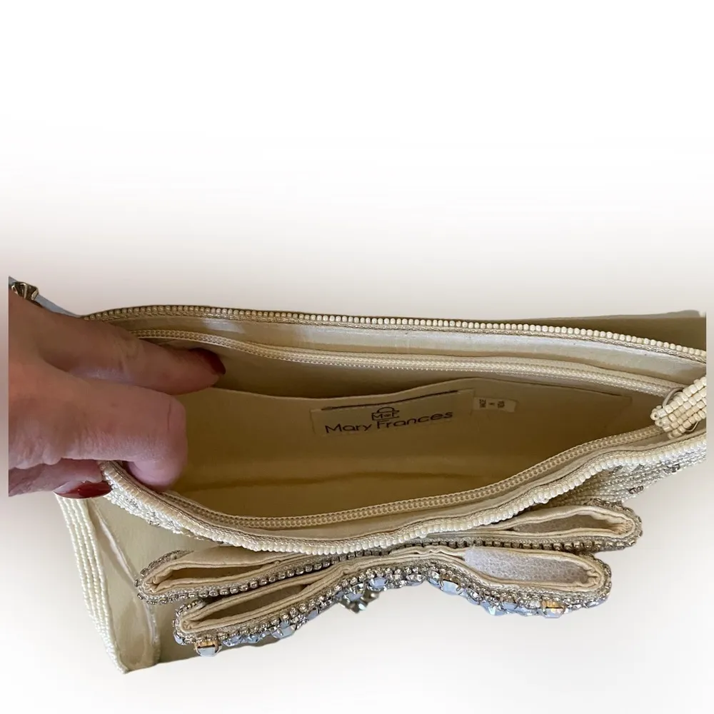 Mary Frances Cherish Embellished Bow Crossbody Bridal Clutch Handbag Purse w/COA - Image 7