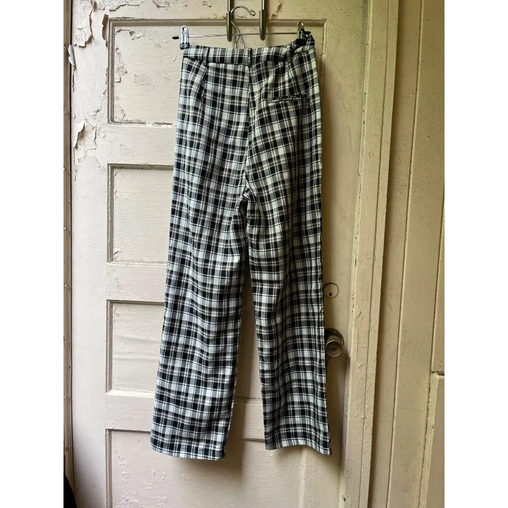 Korean Mishow punk rock goth black white high rise checkered plaid dress pants S - Image 10