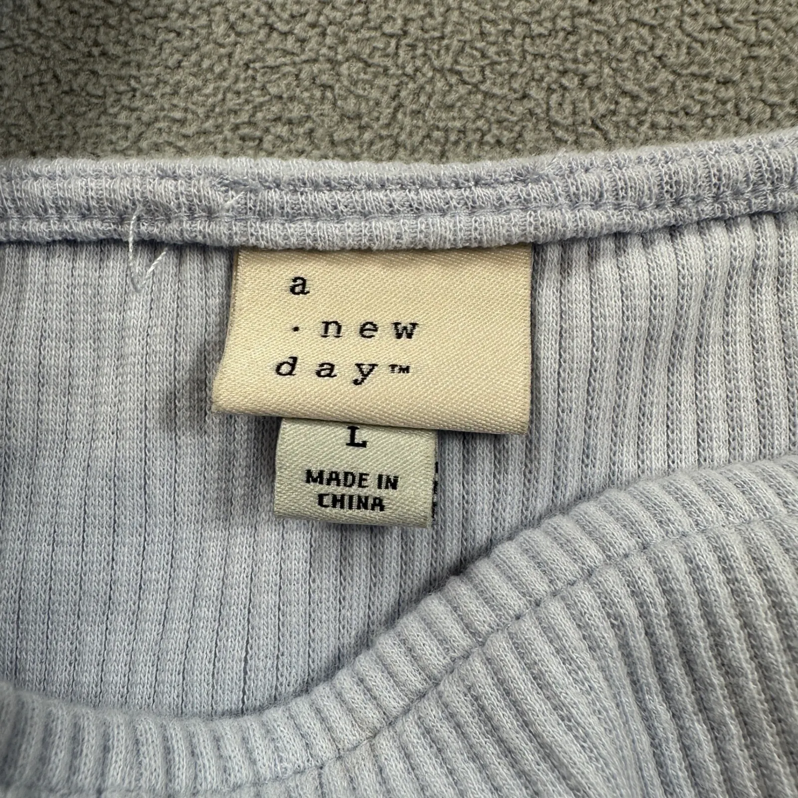 A New Day Tank Top Light Blue Large Ribbed Square Neck Ruffle Sleeve Stretch - Image 4