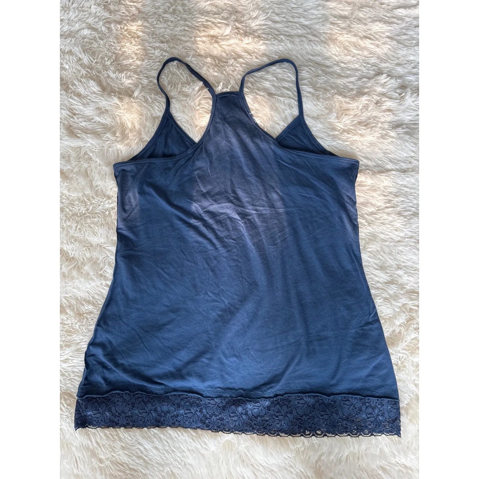 Victoria's Secret‎ PINK Lace Trim Tank Top Navy Blue Racerback - Image 5