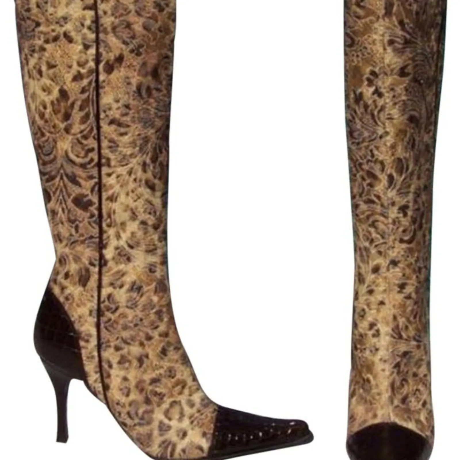 Donald Pliner Bronze Black Brown Gator Leather Leopard Tapestry Boot $495 NWT Size 6.5 - Image 4