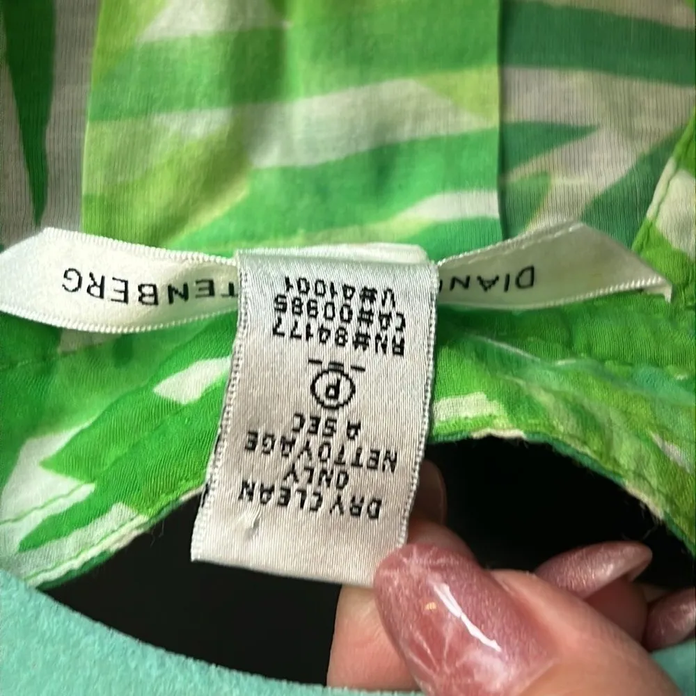 Diane von Furstenberg tunic, thin cotton beach cover, green leaves print, sz 10 - Image 11