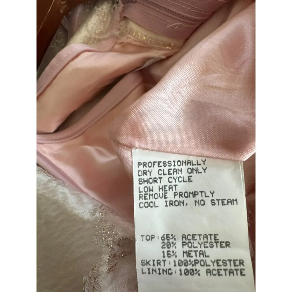 Vintage Jessica McClintock Gunne Sax 9 /10 Pink Formal Gown Gold Brocade Satin - Image 9