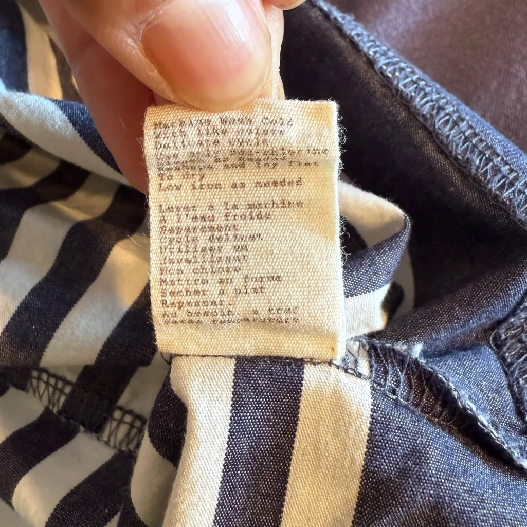 Little yellow button Anthropologie Striped Gray White Sleeveless Dress small - Image 8