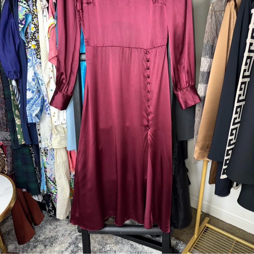 Reformation Maple Silk Midi Dress Plum Burgundy - Image 10