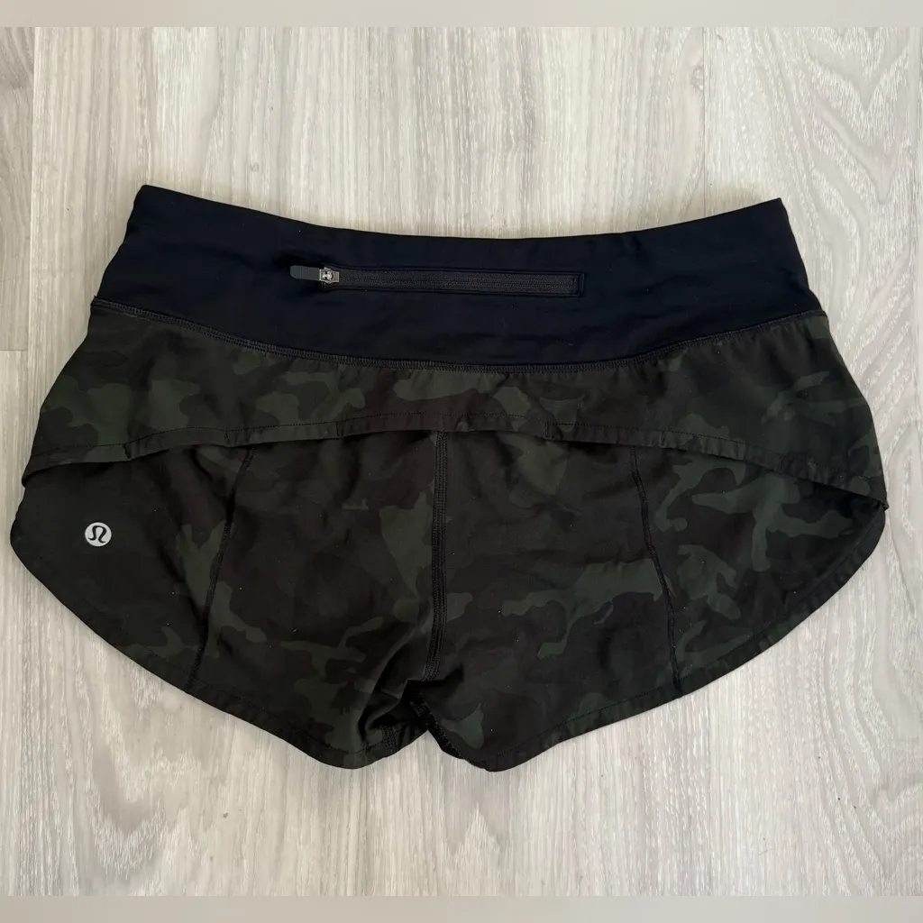 Lululemon Speed Up Shorts 2.5” Incognito Camo Gator Green Black Sz 4 Low Rise - Image 7