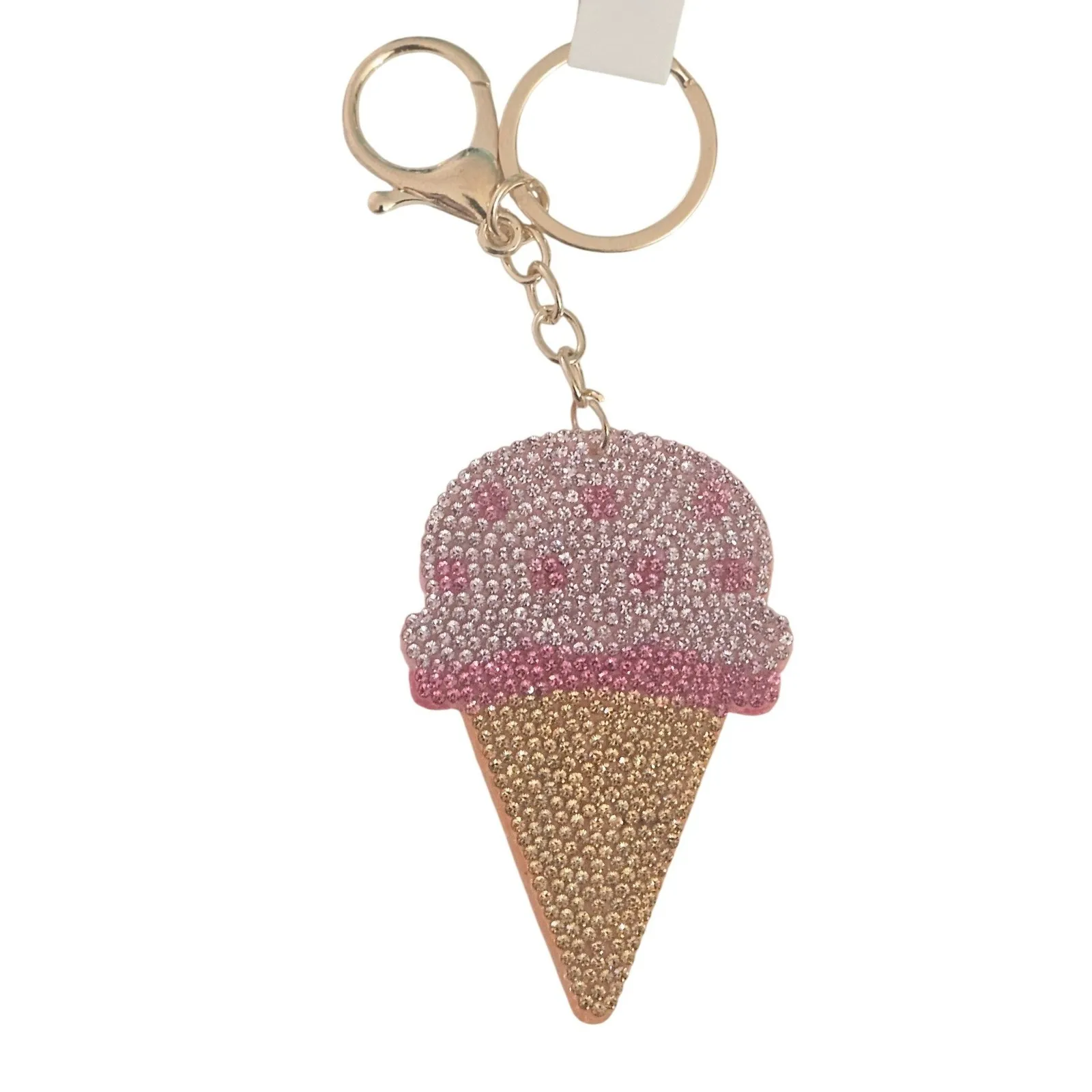 Sparkling Ice Cream Cone Keychain Rhinestone Bling Charm Women Accessory Pink - Image 2