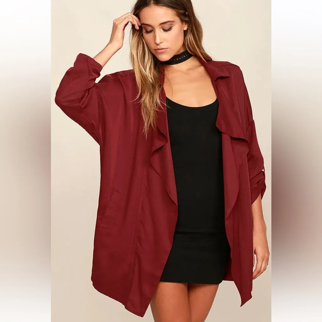 Lulus Lucky Break Oversized Jacket Wine Red - Image 2