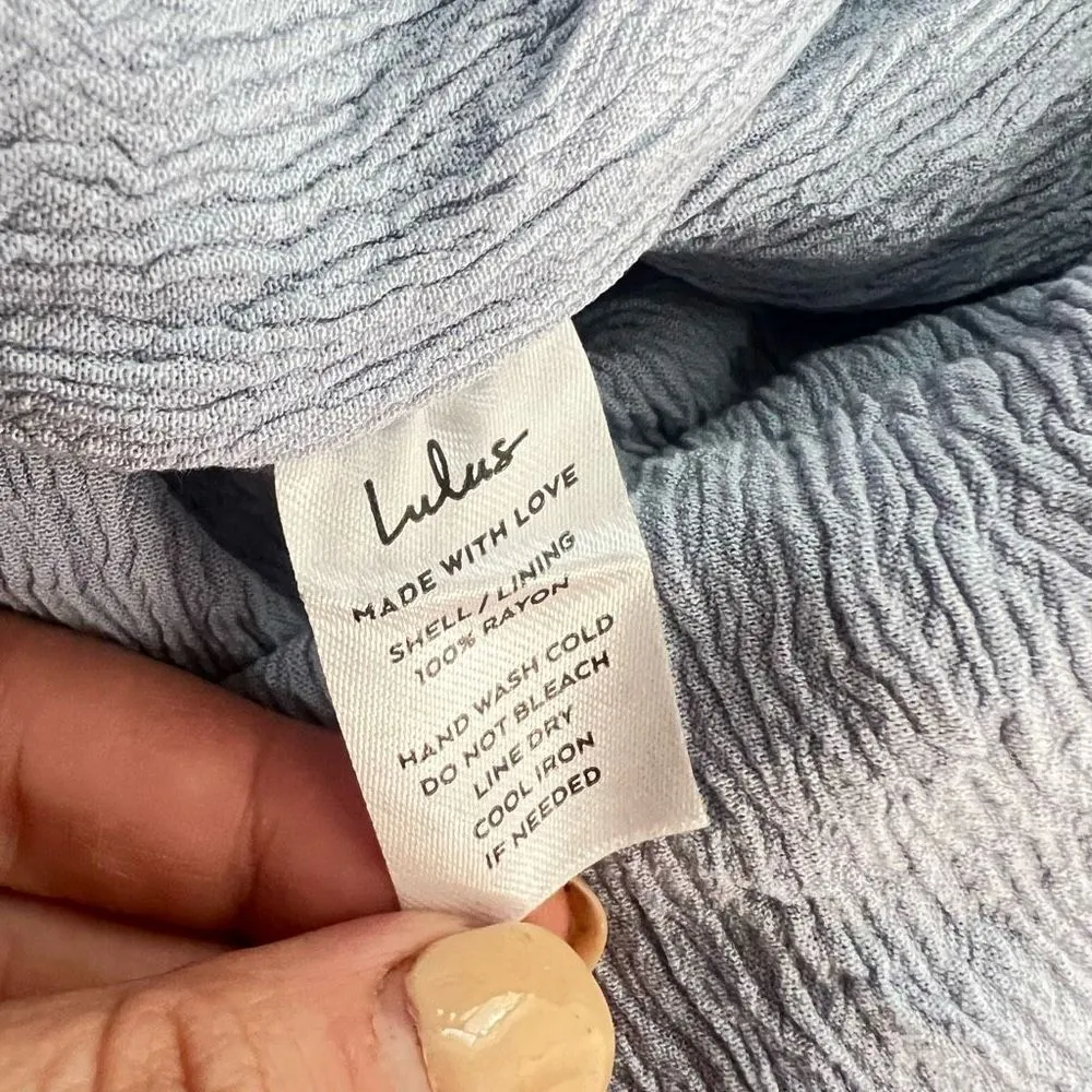 Lulus Women's Crinkle Textured Wrap Skirt Side Tie Tulip Cut Dress Light Blue XL - Image 10