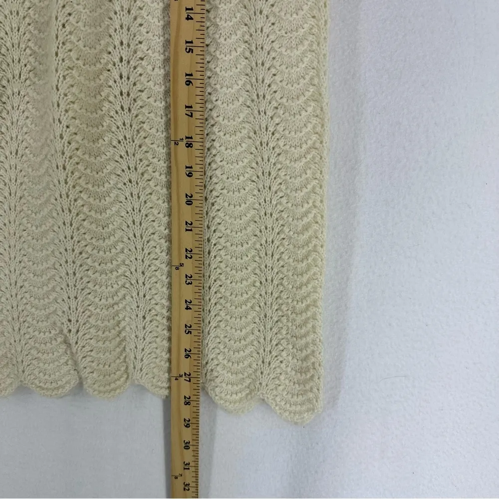 Crochet Knit Short Sleeve Heart Button Pullover Sweater Womens Small Beige - Image 9